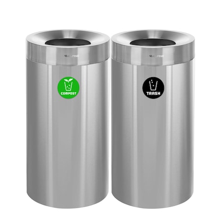 Alpine Industries Trash Can, Stainless Steel Brushed, Stainless Steel/Plastic ALP475-27-CO-T